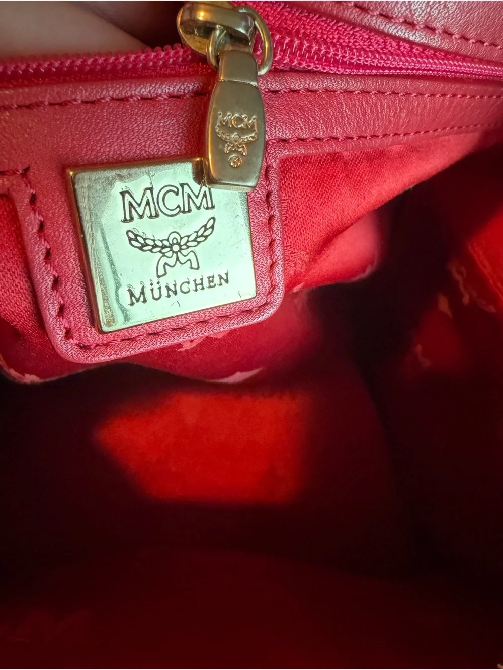 MCM Pink Visetos Leather Backpack